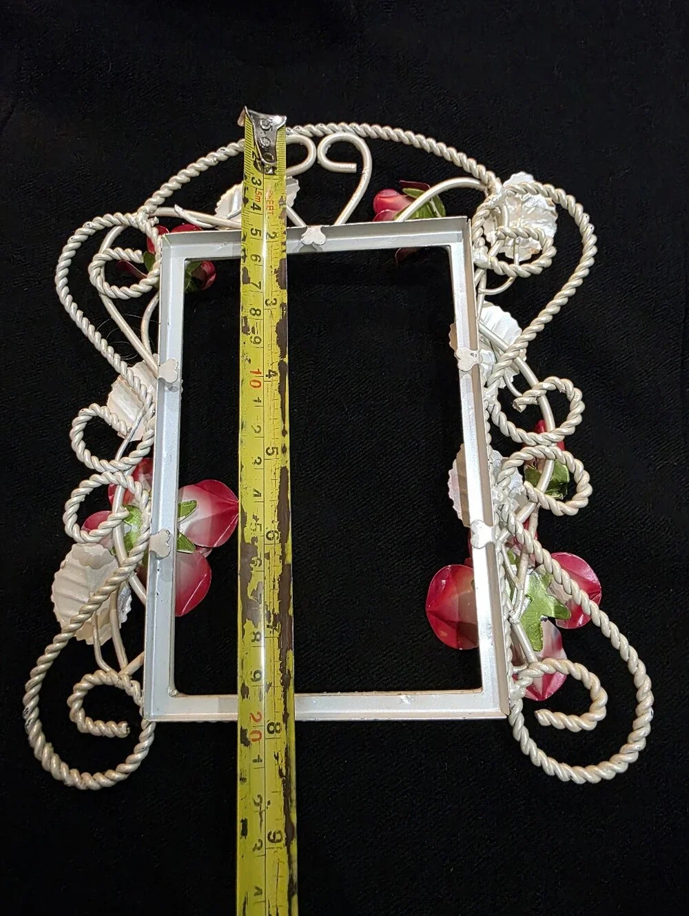 Vtg Mid Century Italian Tole Hand Painted Metal Climbing Red Roses Small